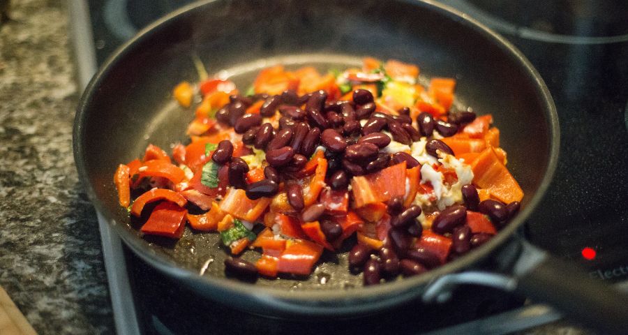 Sauteed Beans in iron cast pan